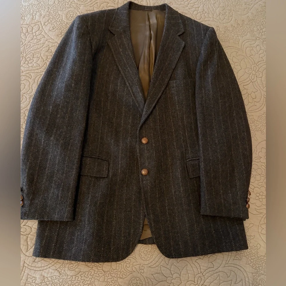 VTG 70s 80s Levi's Wool Tweed Sport Coat Herringbone Overcheck Country Blazer 44